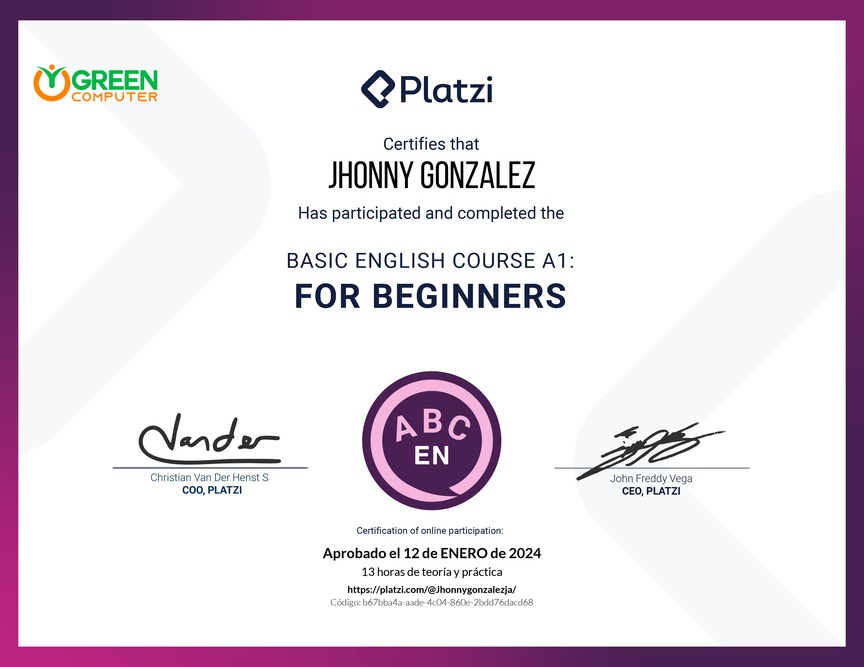 Diploma del Curso de Inglés Básico para Principiantes - (2022)