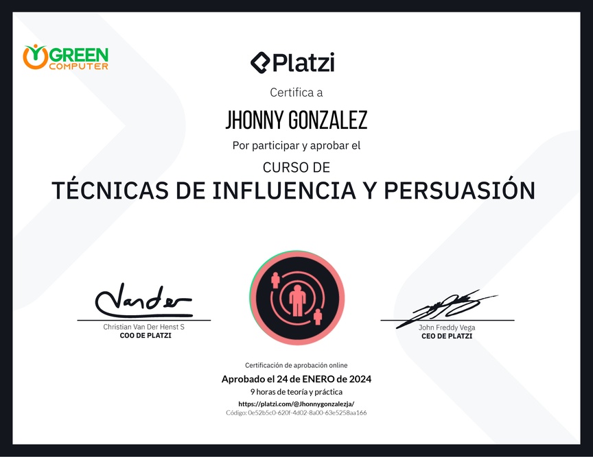 Diploma del Curso de Técnicas de Influencia y Persuasión