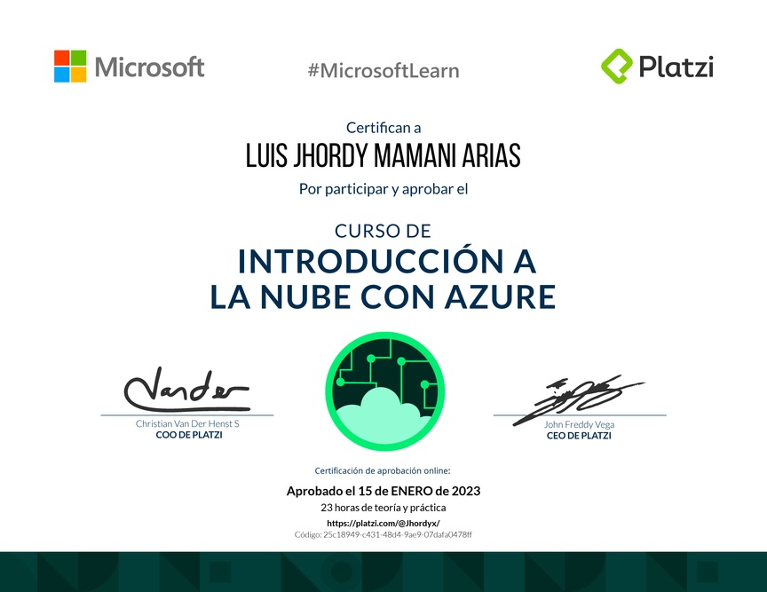 Diploma del Curso de Introducción a la Nube con Azure