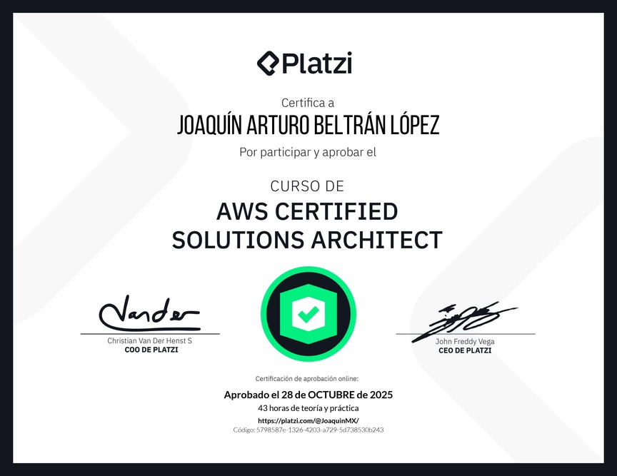 Diploma del Curso de AWS Certified Solutions Architect Associate