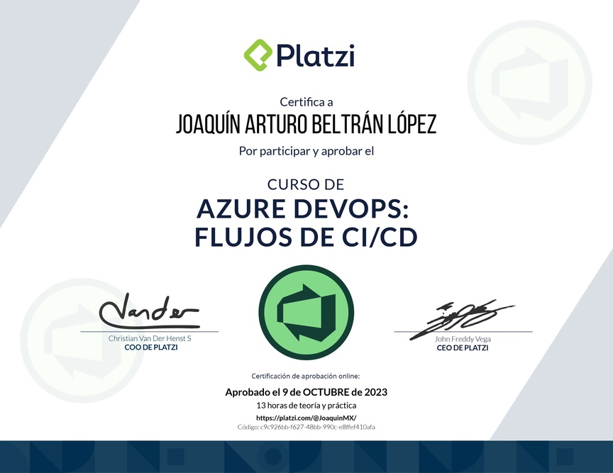 Diploma del Curso de Azure DevOps: Flujos de CI/CD