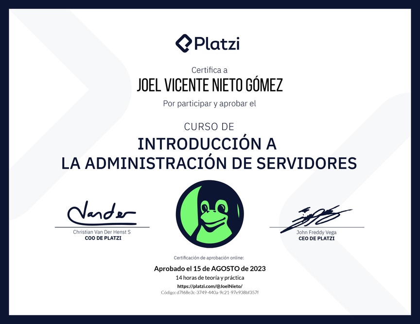 Diploma del Curso de Introducción a la Administración de Servidores Linux