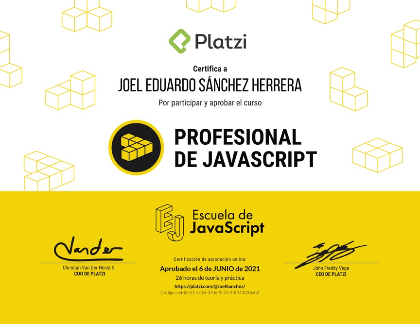 Diploma del Curso Profesional de JavaScript