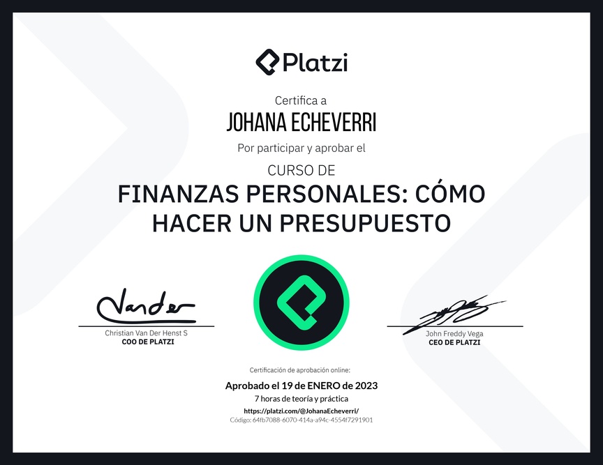 Diploma del Curso de Finanzas Personales: Cómo hacer un Presupuesto