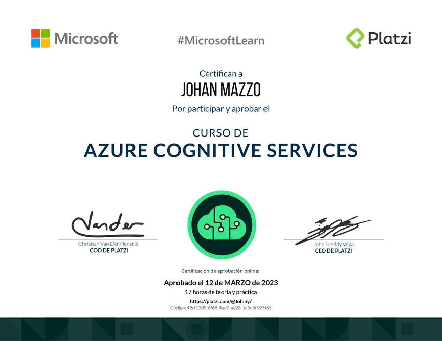 Diploma del Curso de Azure Cognitive Services