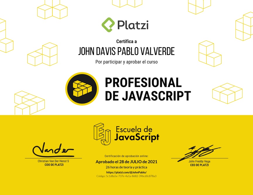 Diploma del Curso Profesional de JavaScript