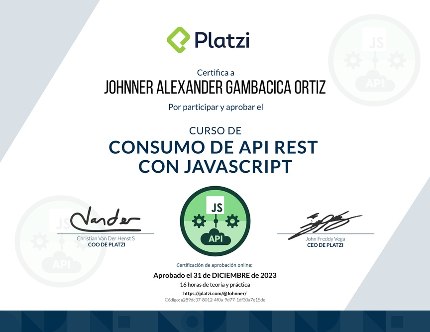 Diploma del Curso de API REST con Javascript: Fundamentos