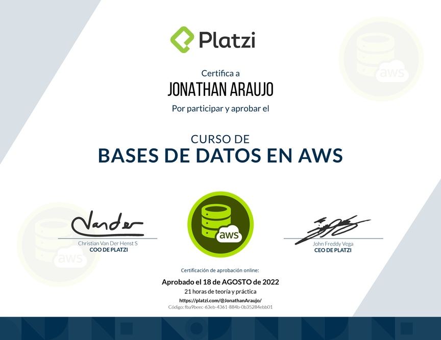 Diploma del Curso Práctico de Bases de Datos en AWS