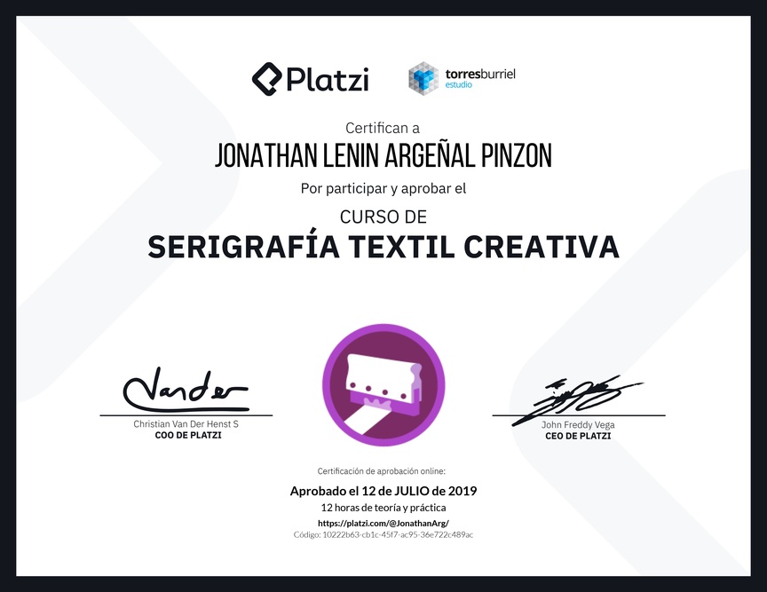 Diploma del Curso de Serigrafía Textil Creativa