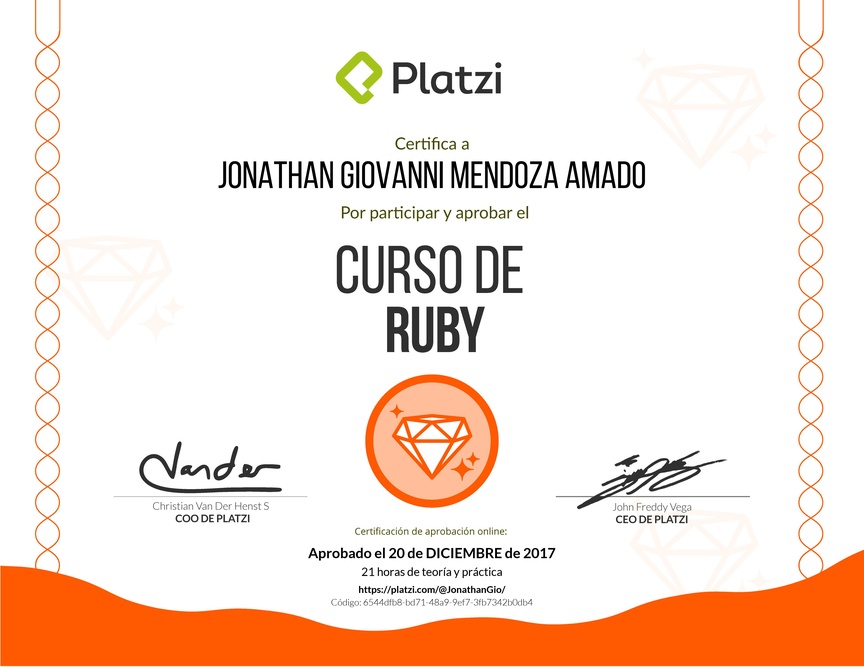 Diploma del Curso de Ruby 2017