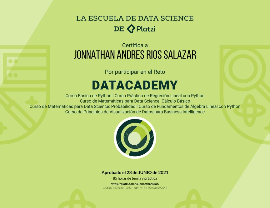 Diploma de Datacademy Primera Edición