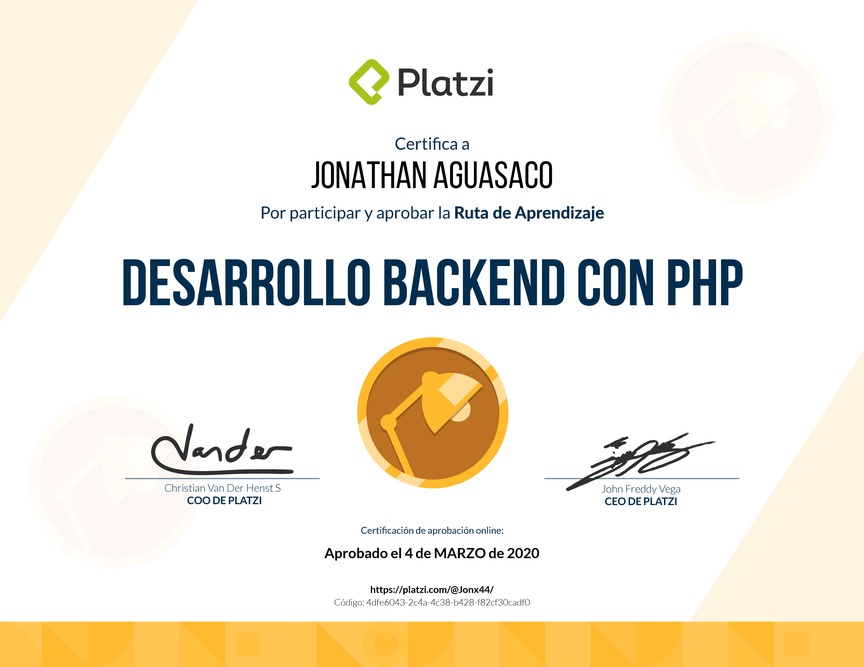 Diploma de la Ruta de Aprendizaje de Desarrollo Web Backend con PHP