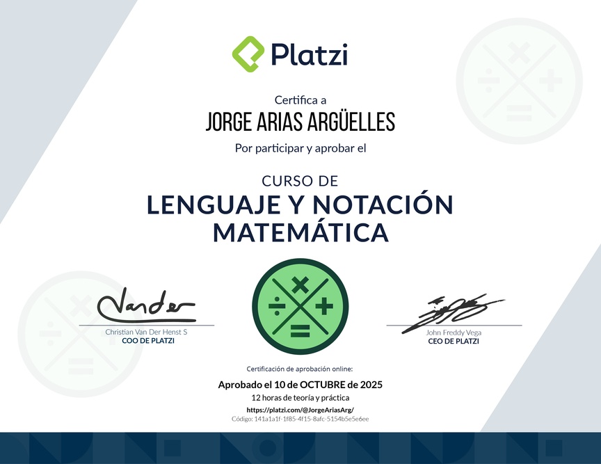 Diploma del Curso de Lenguaje y Notación Matemática