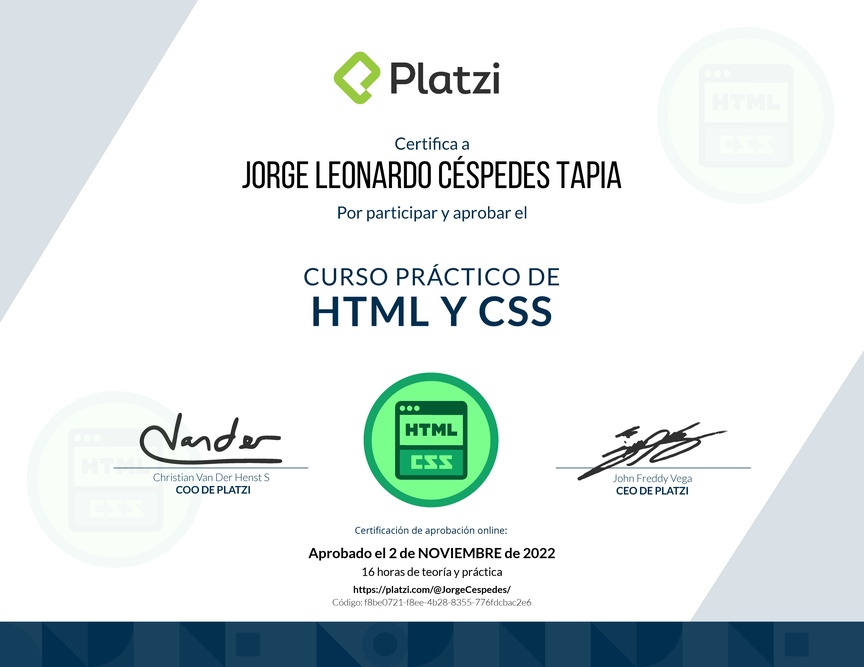 Diploma del Curso Práctico de HTML y CSS