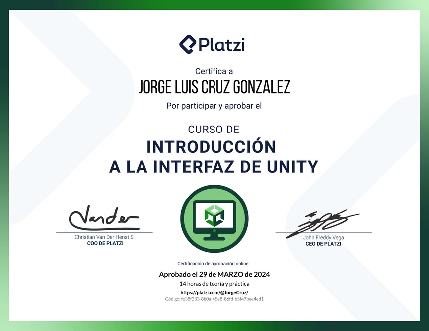 Diploma del Curso de Introducción a Unity: Interfaz