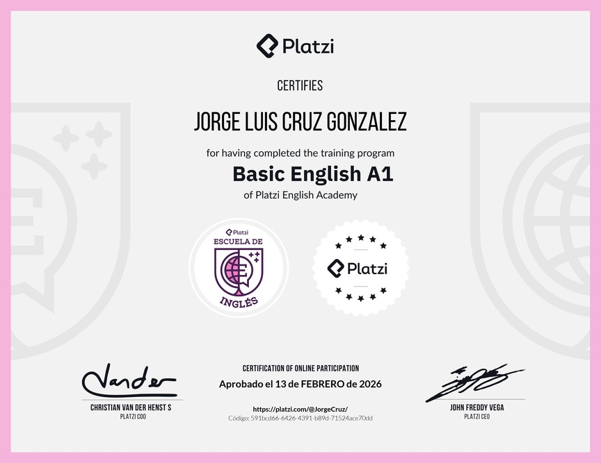 Diploma de la Ruta de Aprendizaje de Inglés Básico A1