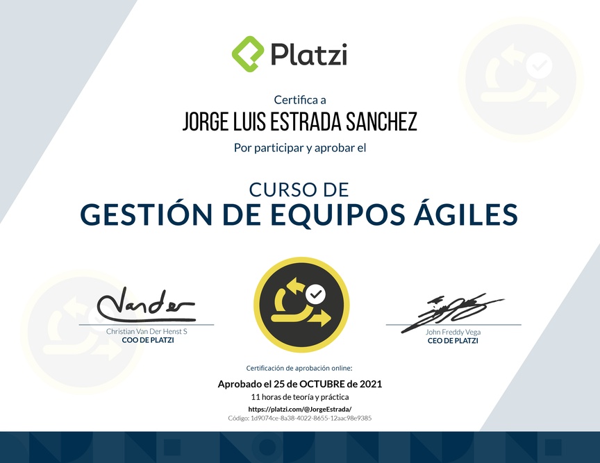 Diploma del Curso de Gestión de Equipos Ágiles