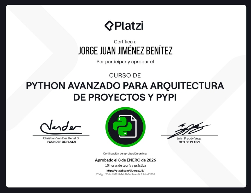 Diploma del Curso de Python Avanzado para Arquitectura de Proyectos y PyPI