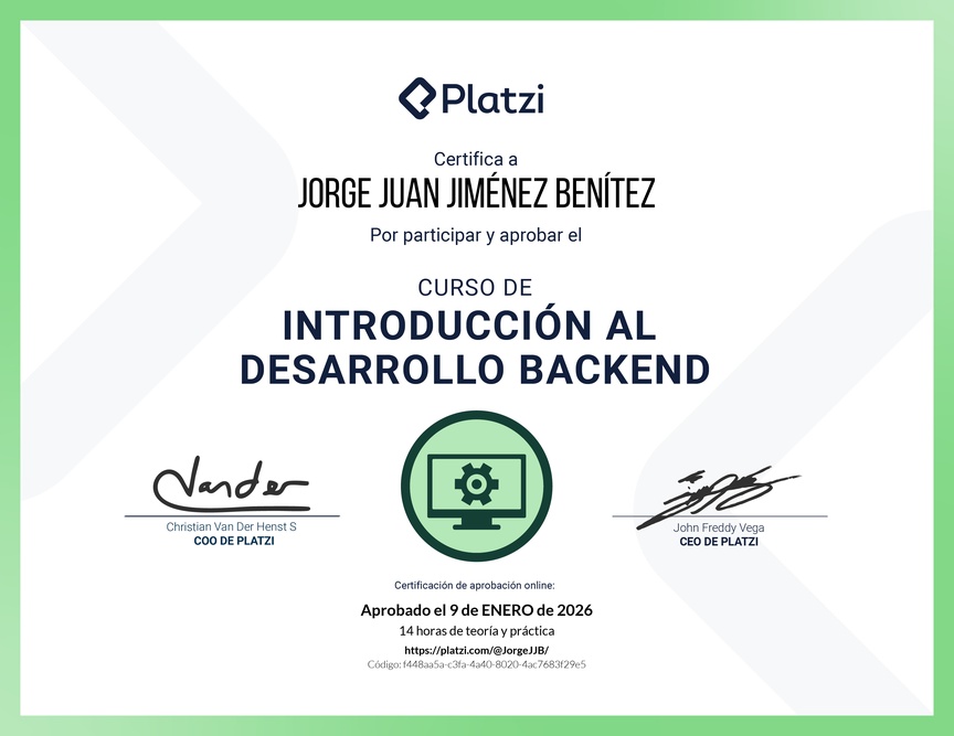 Diploma del Curso de Introducción al Desarrollo Backend