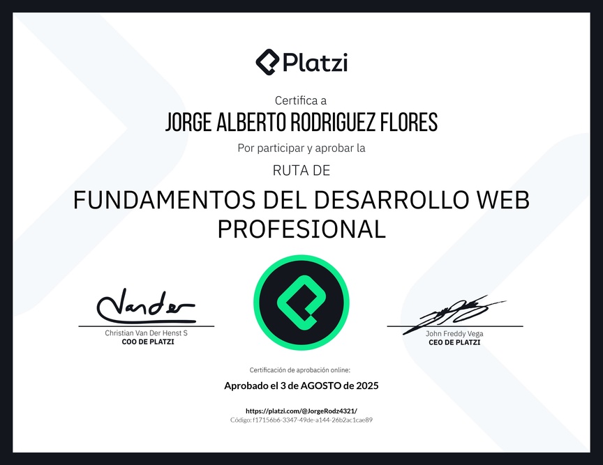 Diploma de la Ruta de Aprendizaje de Fundamentos del Desarrollo Web Profesional
