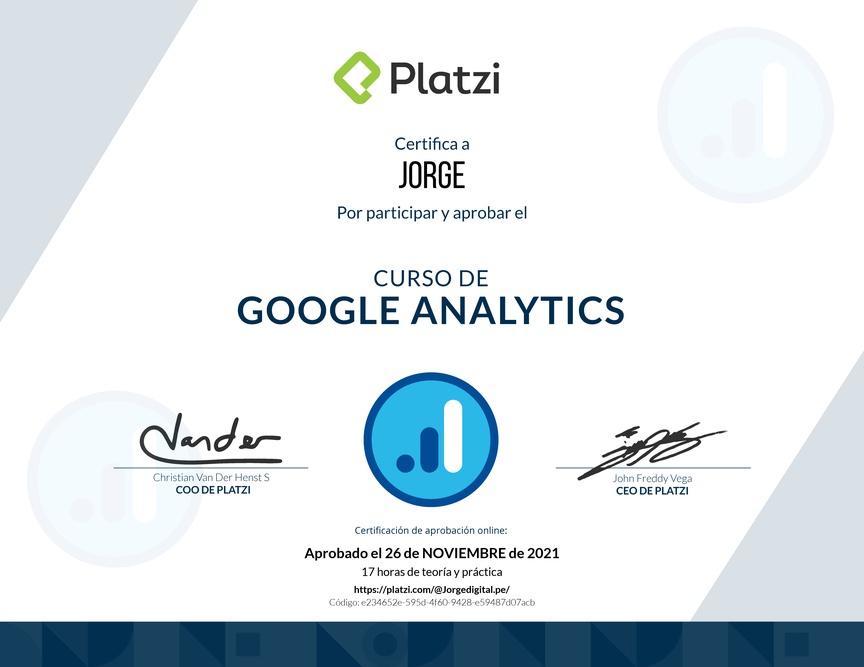 Diploma del Curso de Google Analytics