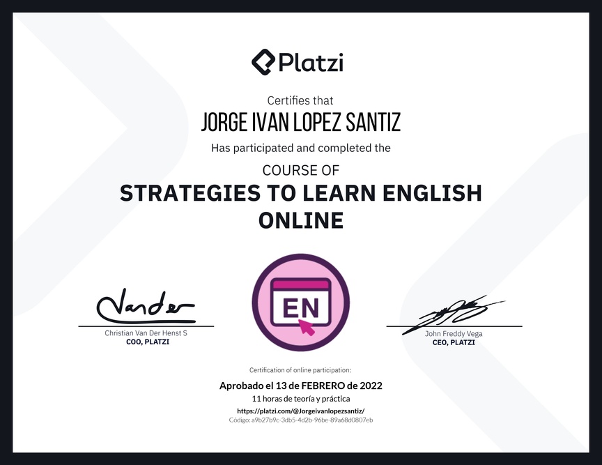 Diploma del Curso Gratis de Estrategias para Aprender Inglés en Línea