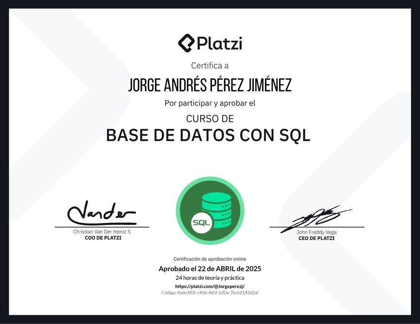 Diploma del Curso de Bases de Datos con SQL