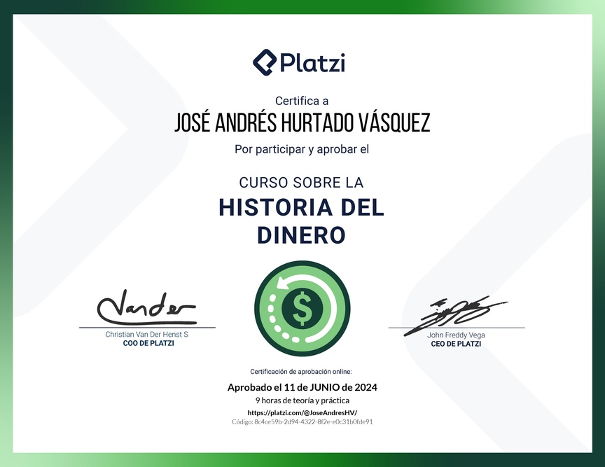Diploma del Curso Sobre la Historia del Dinero
