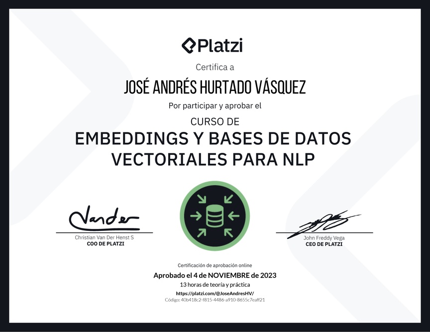 Diploma del Curso de Embeddings y Bases de Datos Vectoriales para NLP