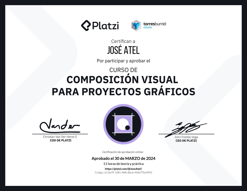 Diploma del Curso de Composición Visual para Proyectos Gráficos