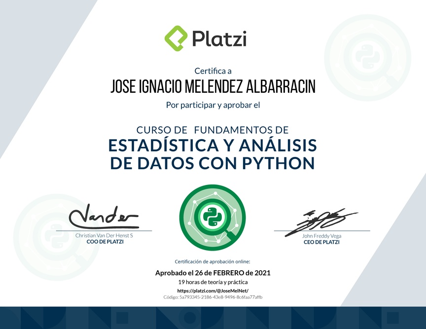 Diploma del Curso de Fundamentos de Estadística y Análisis de Datos con Python