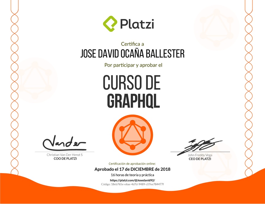Diploma del Curso de GraphQL 2016