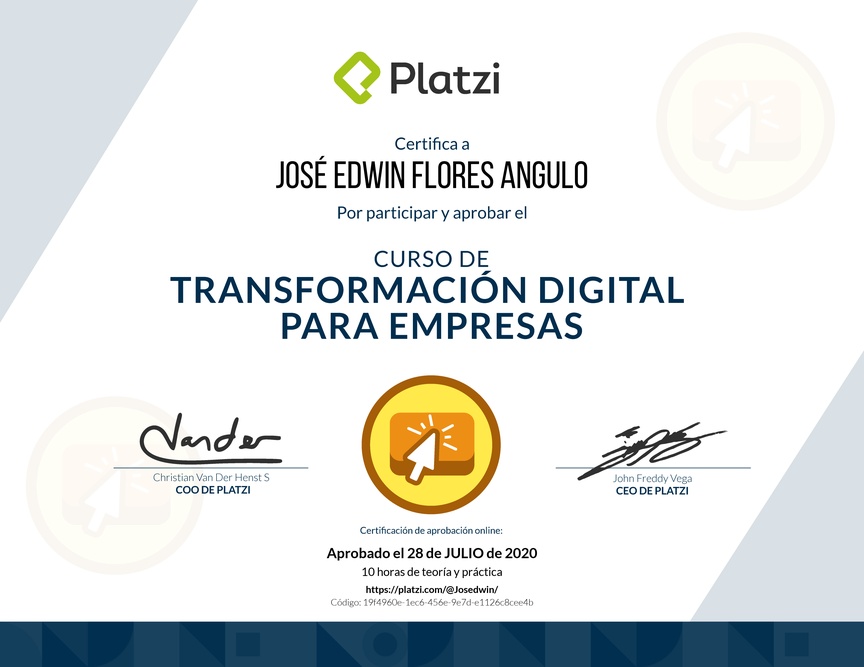 Diploma del Curso de Transformación Digital para el Crecimiento de tu Empresa