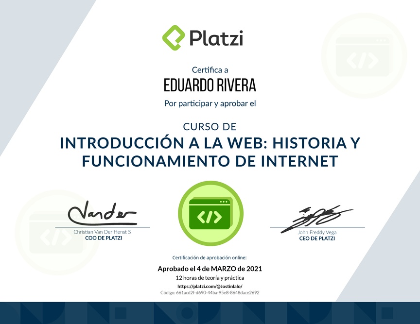 Diploma del Curso de Introducción a la Web: Historia y Funcionamiento de Internet