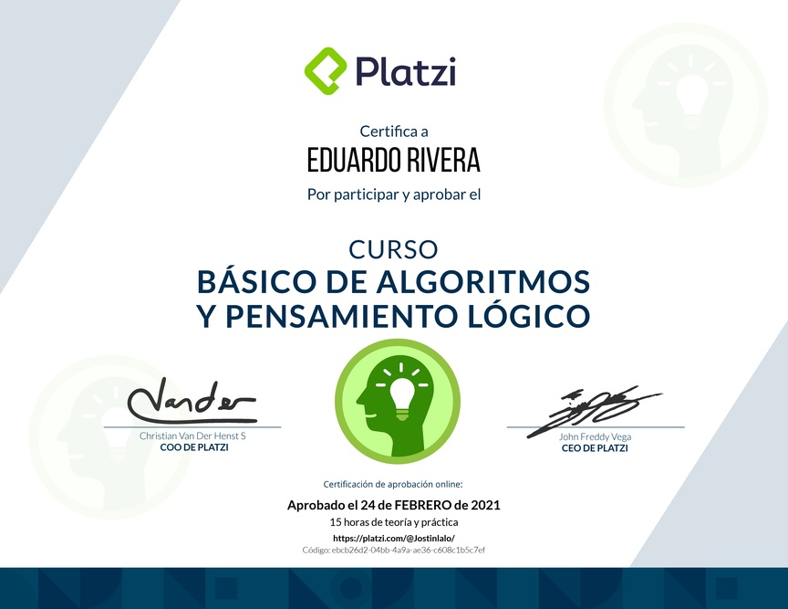 Diploma del Curso Básico de Algoritmos y Pensamiento Lógico