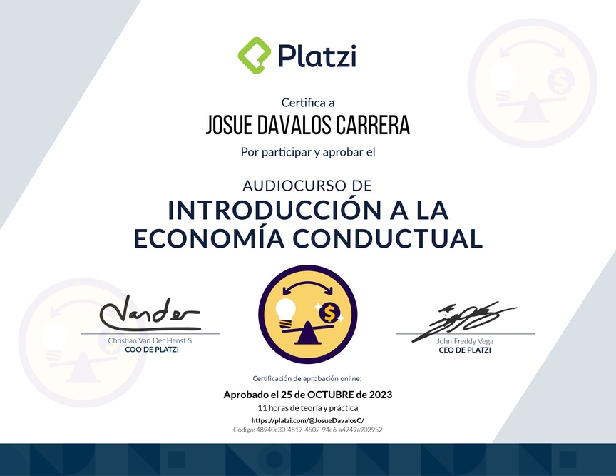 Diploma de Audiocurso de Introducción a la Economía Conductual