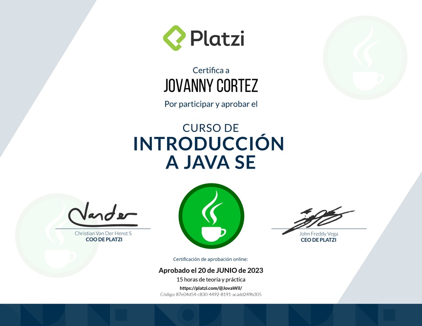 Diploma del Curso de Introducción a Java