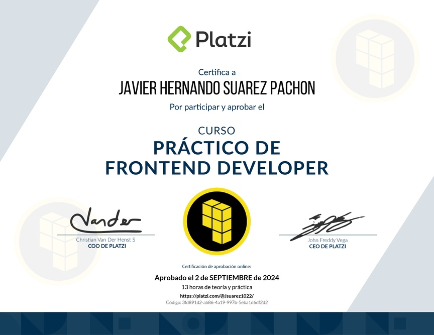 Diploma del Curso Práctico de Frontend Developer