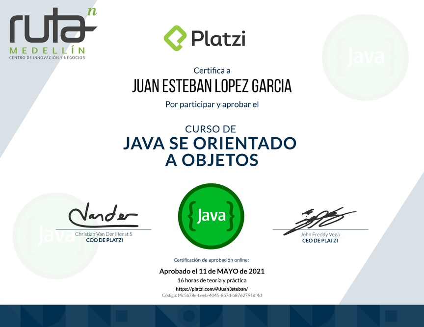 Diploma del Curso de Java SE Orientado a Objetos