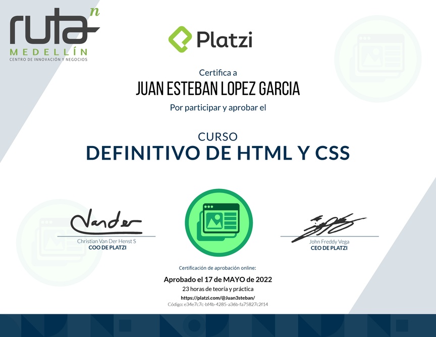 Diploma del Curso Definitivo de HTML y CSS