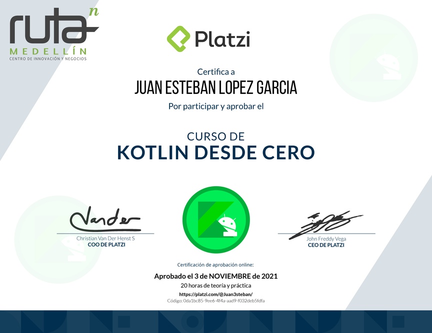 Diploma del Curso de Kotlin desde Cero