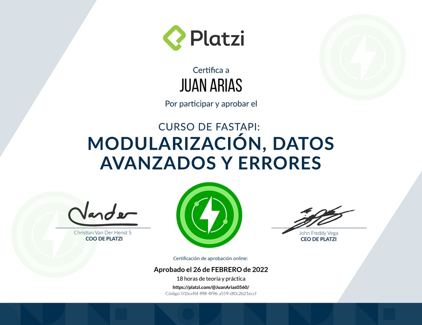 Diploma del Curso de FastAPI: Modularización, Datos y Errores