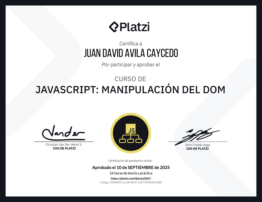 Diploma del Curso de JavaScript: Manipulación del DOM