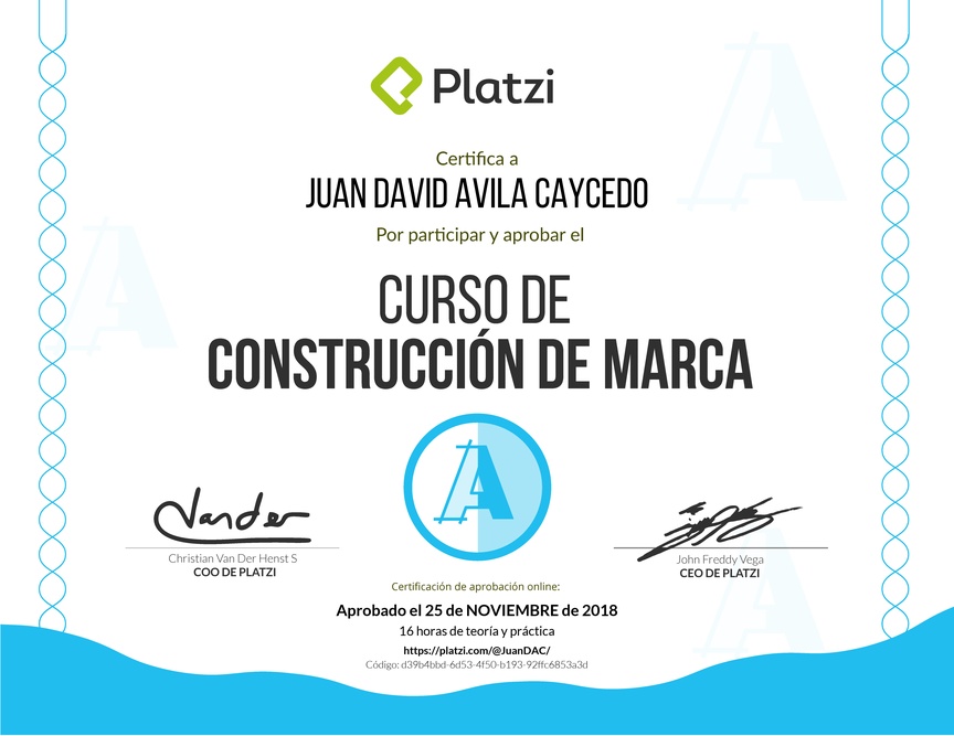 Diploma del Curso de Construcción de Marca 2016
