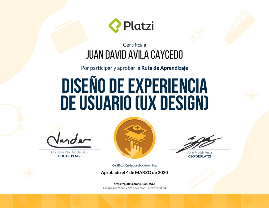 Diploma de la Ruta de Aprendizaje de Diseño de Experiencia de Usuario (UX Design)