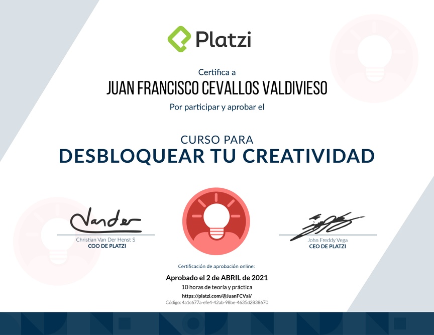 Diploma de Audiocurso de Desarrollo de Creatividad para tu Vida Profesional