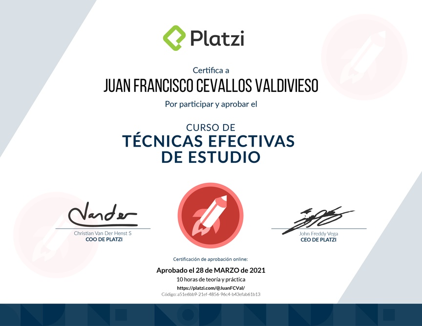 Diploma del Curso de Técnicas Efectivas de Estudio