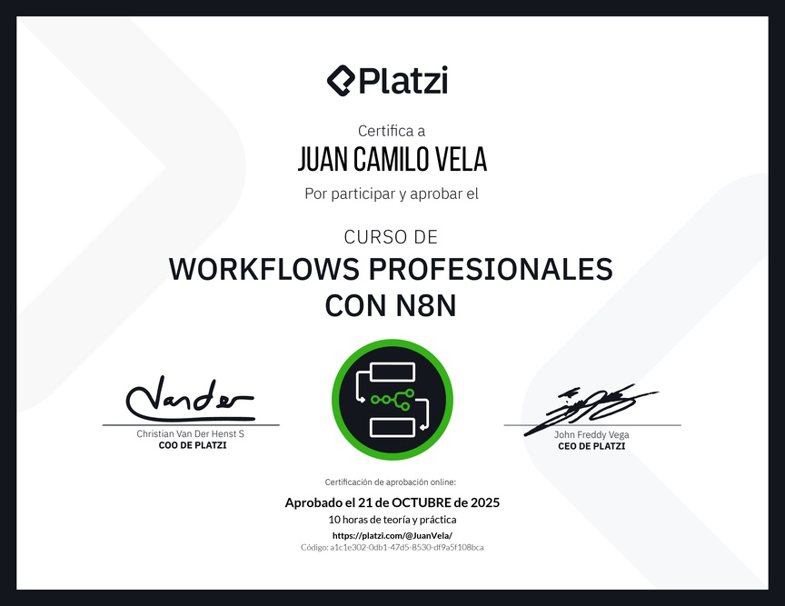 Diploma del Curso de Workflows Profesionales con n8n