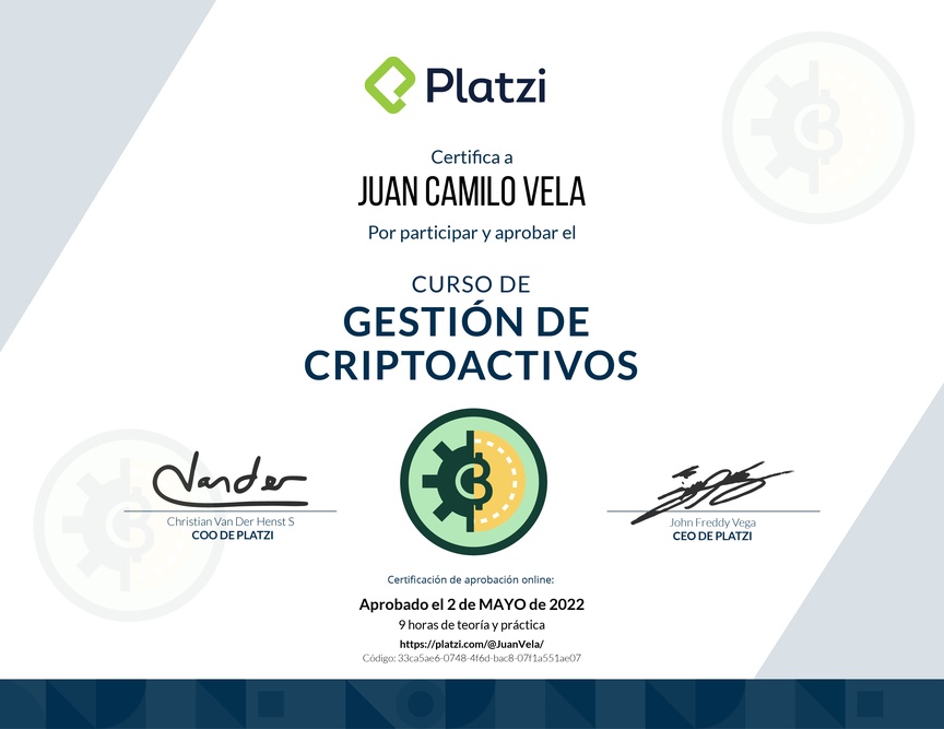 Diploma del Curso de Gestión de Criptoactivos