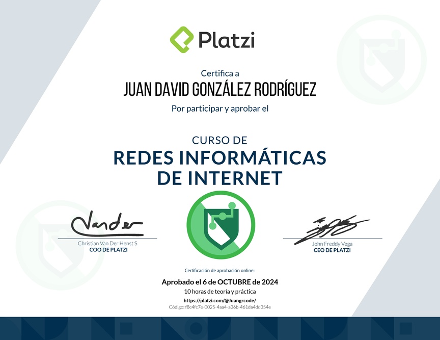 Diploma del Curso de Redes Informáticas de Internet